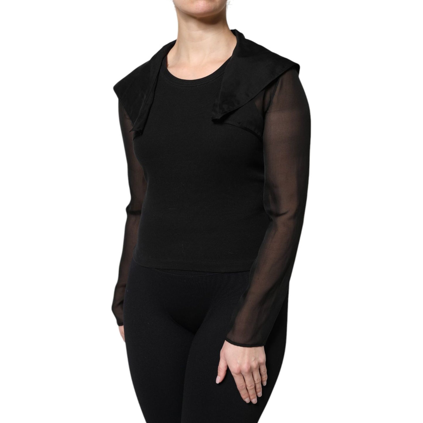 Dolce & Gabbana Black Silk Sheer Long Sleeves Blouse Top