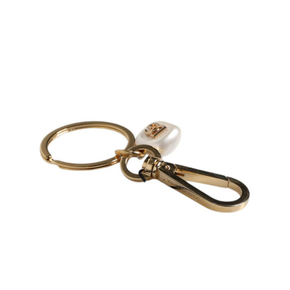 Dolce & Gabbana Chic Gold Brass Faux Pearl Letter Charm Keyring Keychain