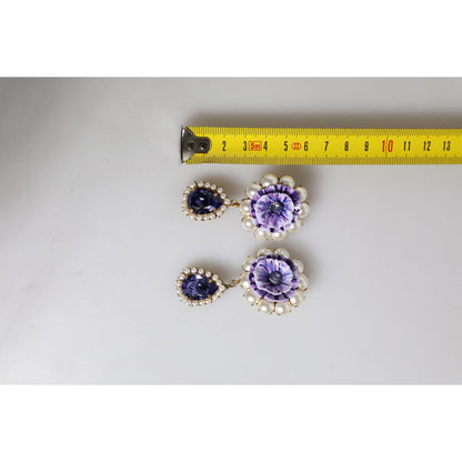 Dolce & Gabbana Purple Flower Pearl Teardrop Crystals Clip On Earrings