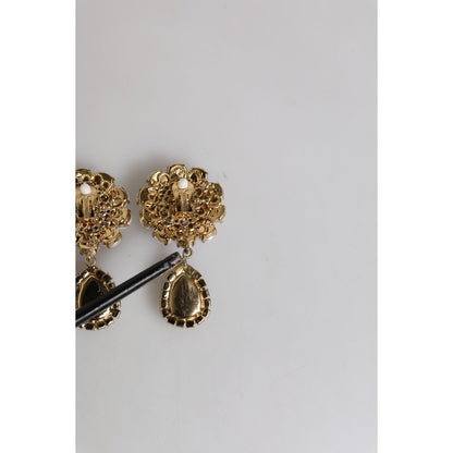 Dolce & Gabbana Purple Flower Pearl Teardrop Crystals Clip On Earrings