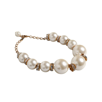 Dolce & Gabbana White Maxi Faux Pearl Beads Crystals Gold Chain Necklace