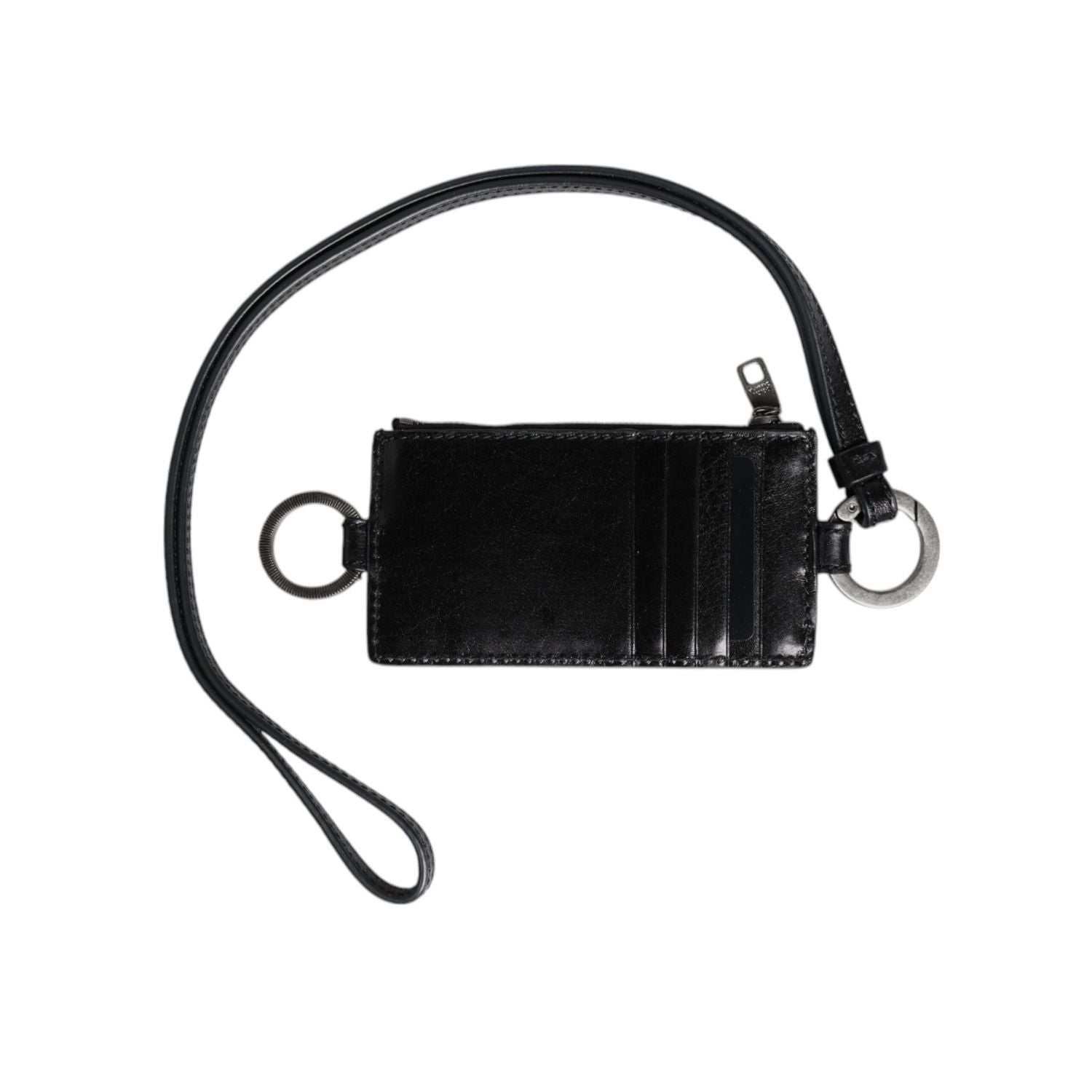 Dolce & Gabbana Black Leather Logo Embossed Lanyard Card Holder Wallet