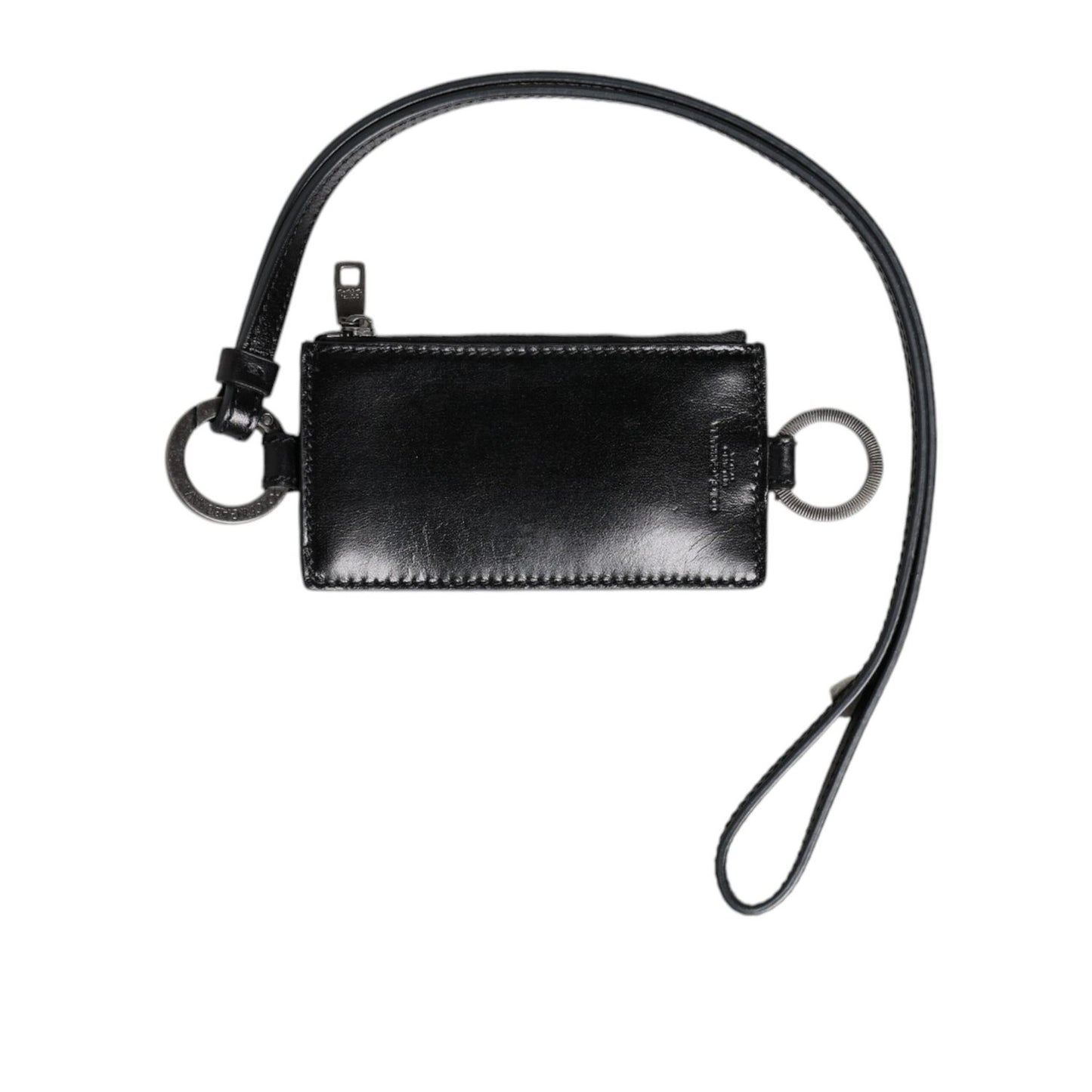 Dolce & Gabbana Black Leather Logo Embossed Lanyard Card Holder Wallet