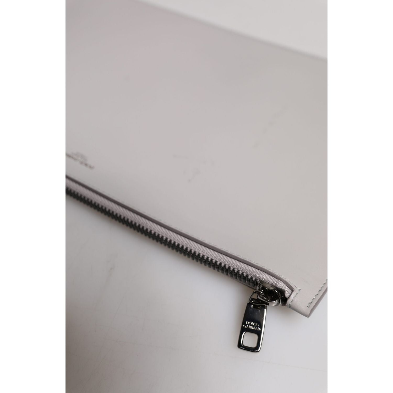 Dolce & Gabbana Gray Solid Leather DG Logo Men Clutch Zip Pouch Bag