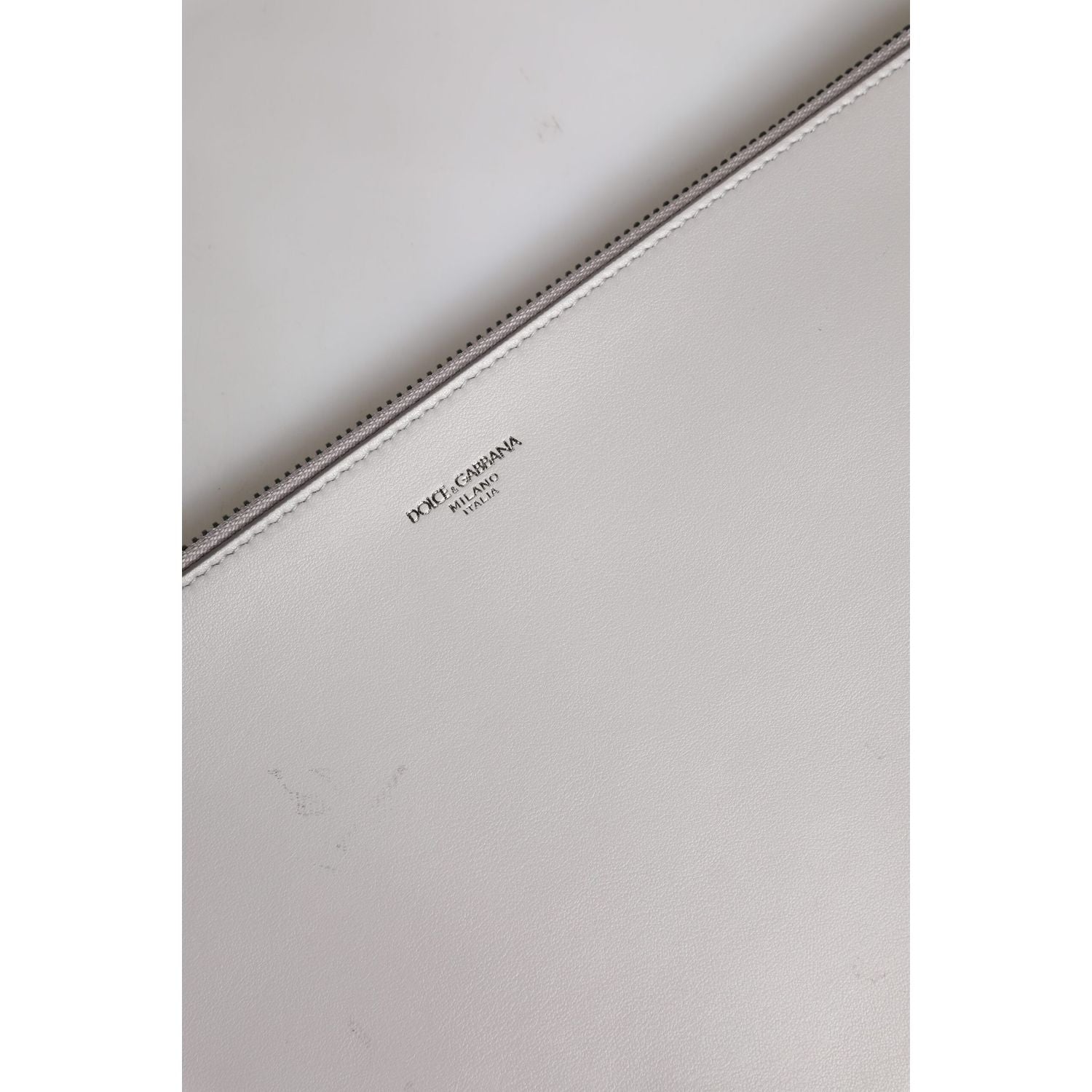 Dolce & Gabbana Gray Solid Leather DG Logo Men Clutch Zip Pouch Bag