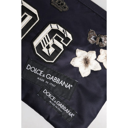 Dolce & Gabbana Blue DG Logo Patch Embellished Pouch Clutch Bag