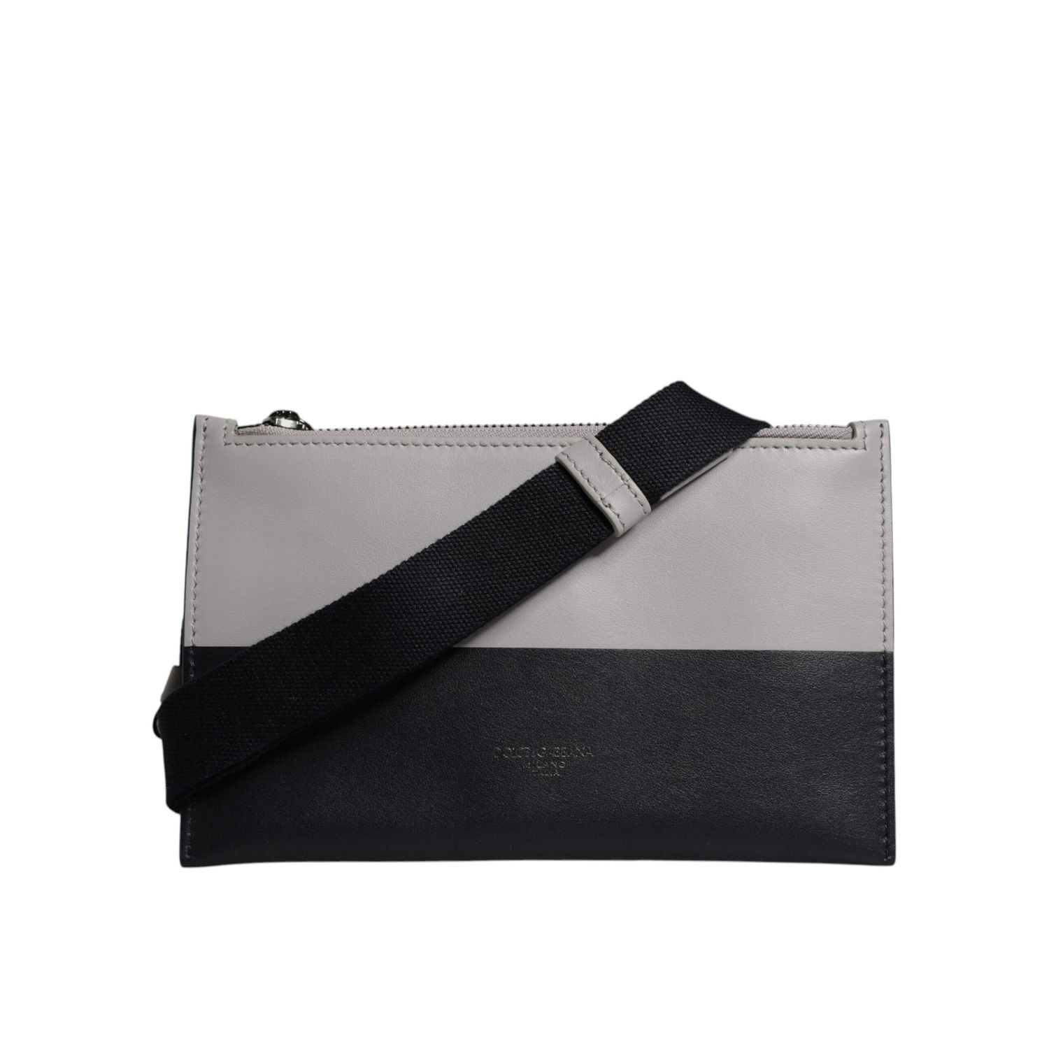 Dolce & Gabbana Black White Leather Logo Embossed Crossbody Bag