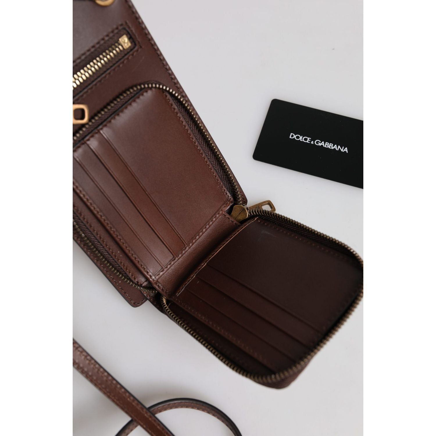 Dolce & Gabbana Brown Leather Neck Strap Cross Body Sling Bag