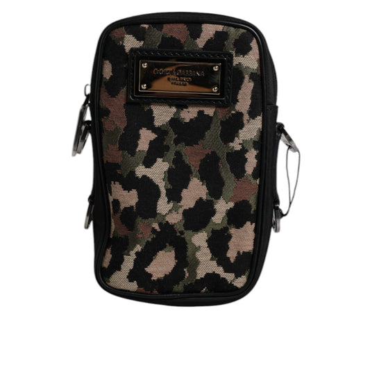 Dolce & Gabbana Multicolor Leopard Jacquard Logo Plaque Neck Strap Bag