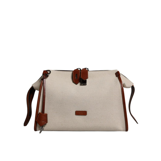 Dolce & Gabbana Beige Brown Cotton Leather Duffle Shoulder Bag BAG4324