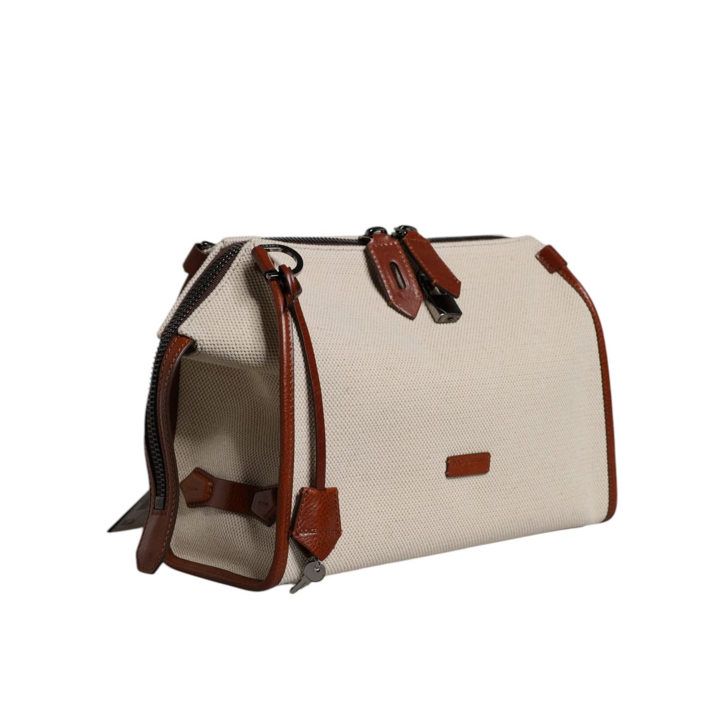Dolce & Gabbana Beige Brown Cotton Leather Duffle Shoulder Bag BAG4324