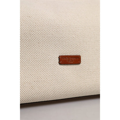 Dolce & Gabbana Beige Brown Cotton Leather Duffle Shoulder Bag