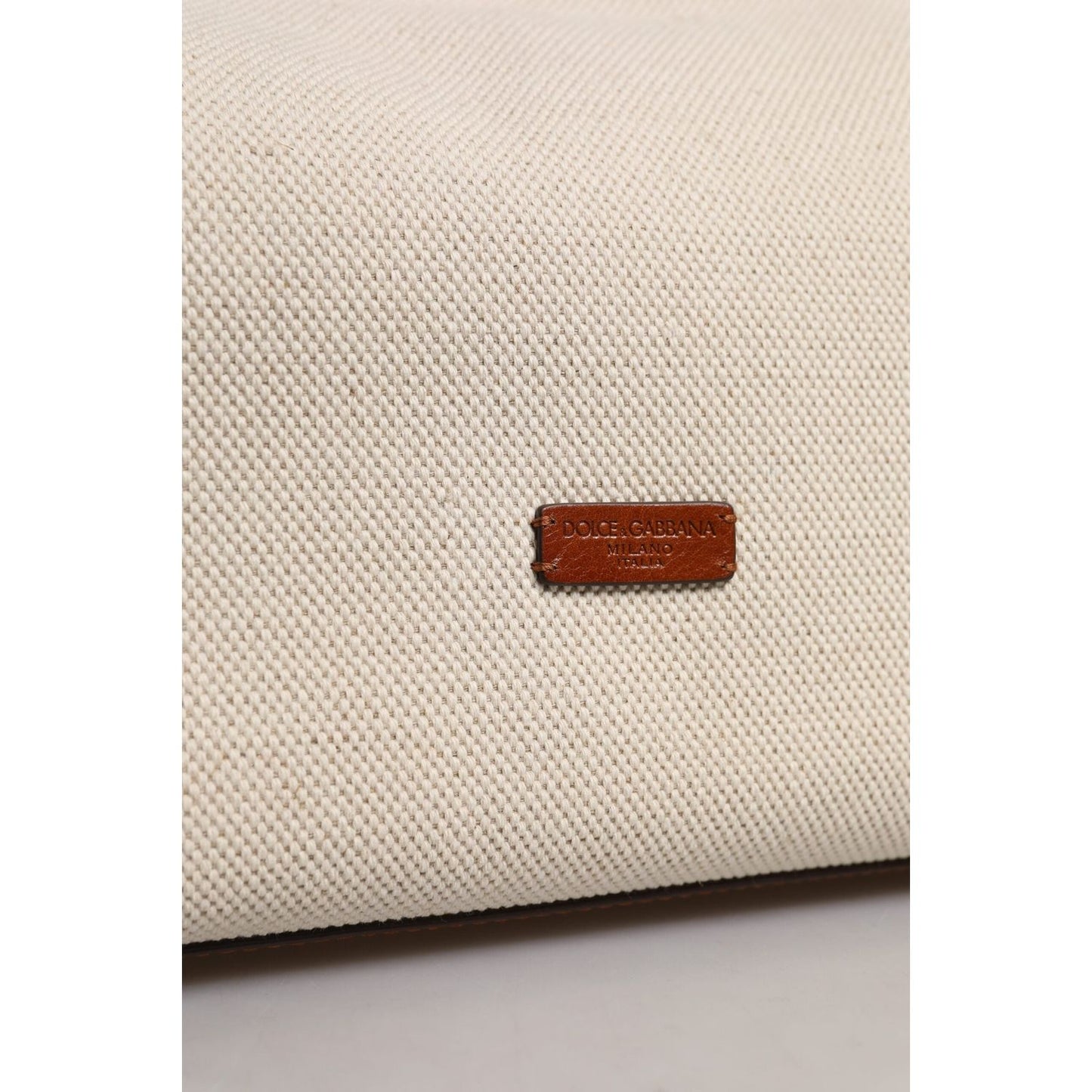 Dolce & Gabbana Beige Brown Cotton Leather Duffle Shoulder Bag BAG4324