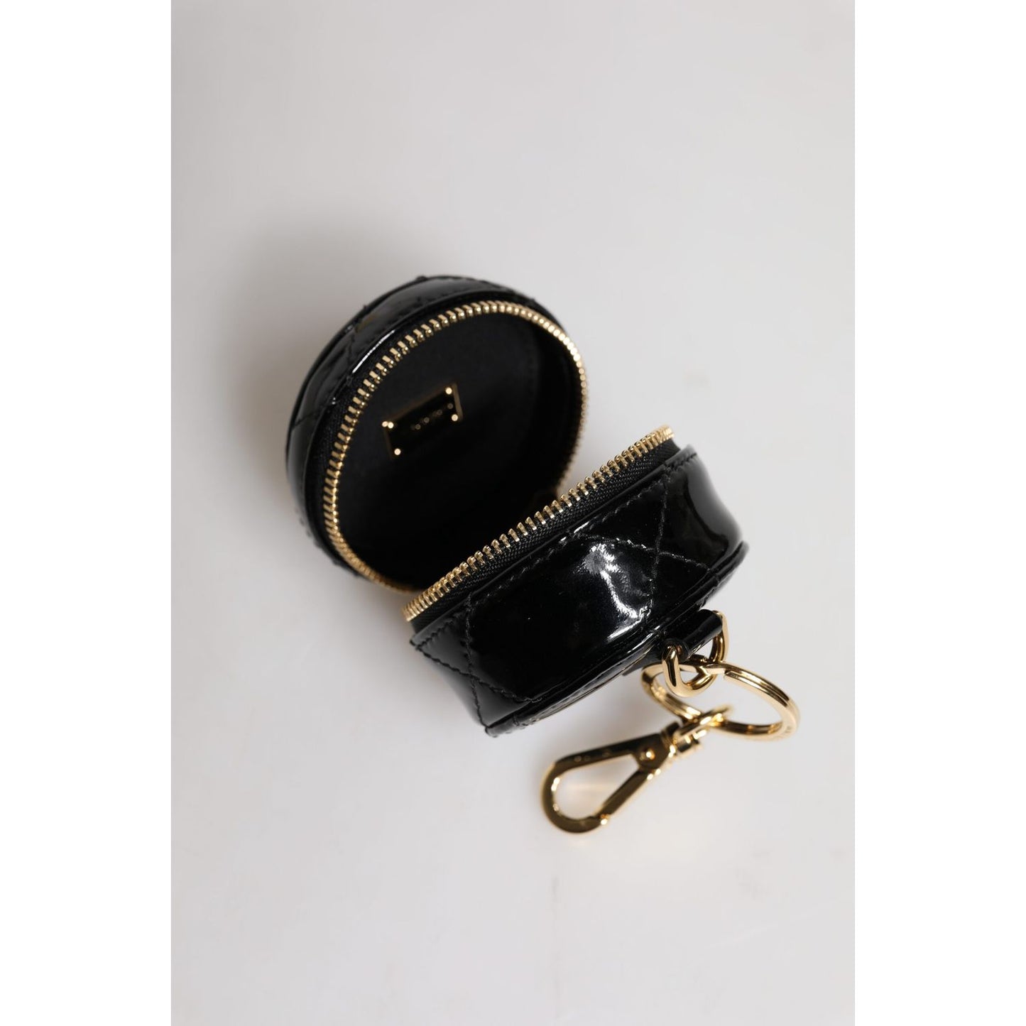 Dolce & Gabbana Black Lamb Leather DG Crystal Round Coin Purse Wallet