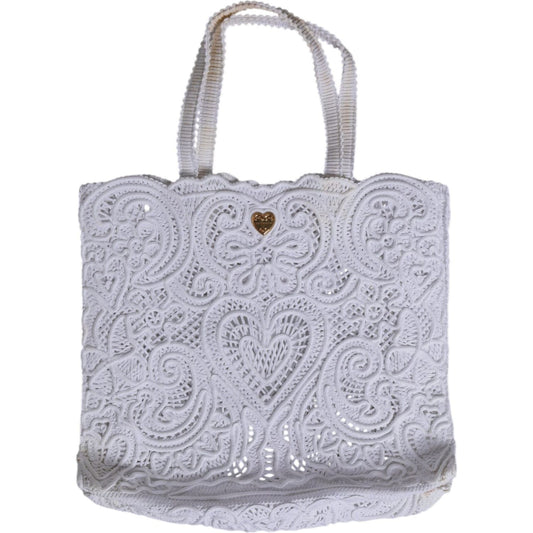 Dolce & Gabbana White Cordonetto Lace Beatrice Tote Shopping Bag