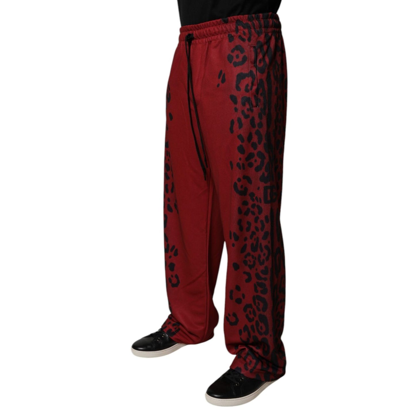 Dolce & Gabbana Red Leopard Print Polyester Men Jogger Pants