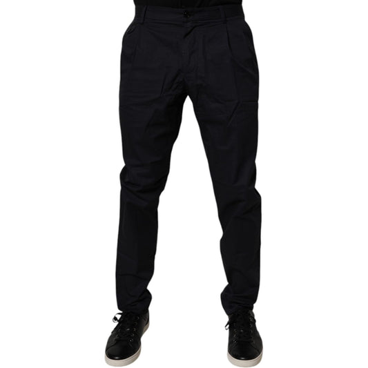 Dolce & Gabbana Dark Blue Cotton Tapered Formal Pants