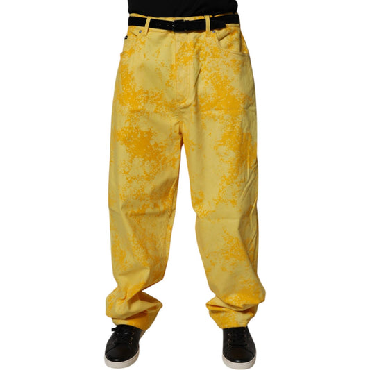 Dolce & Gabbana Yellow Tie Dye Cotton Straight Denim Jeans