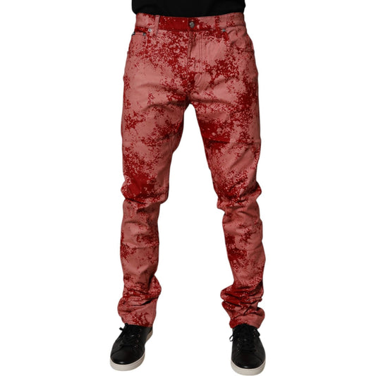 Dolce & Gabbana Red Tie Dye Cotton Skinny Men Denim Jeans PAN75144-48