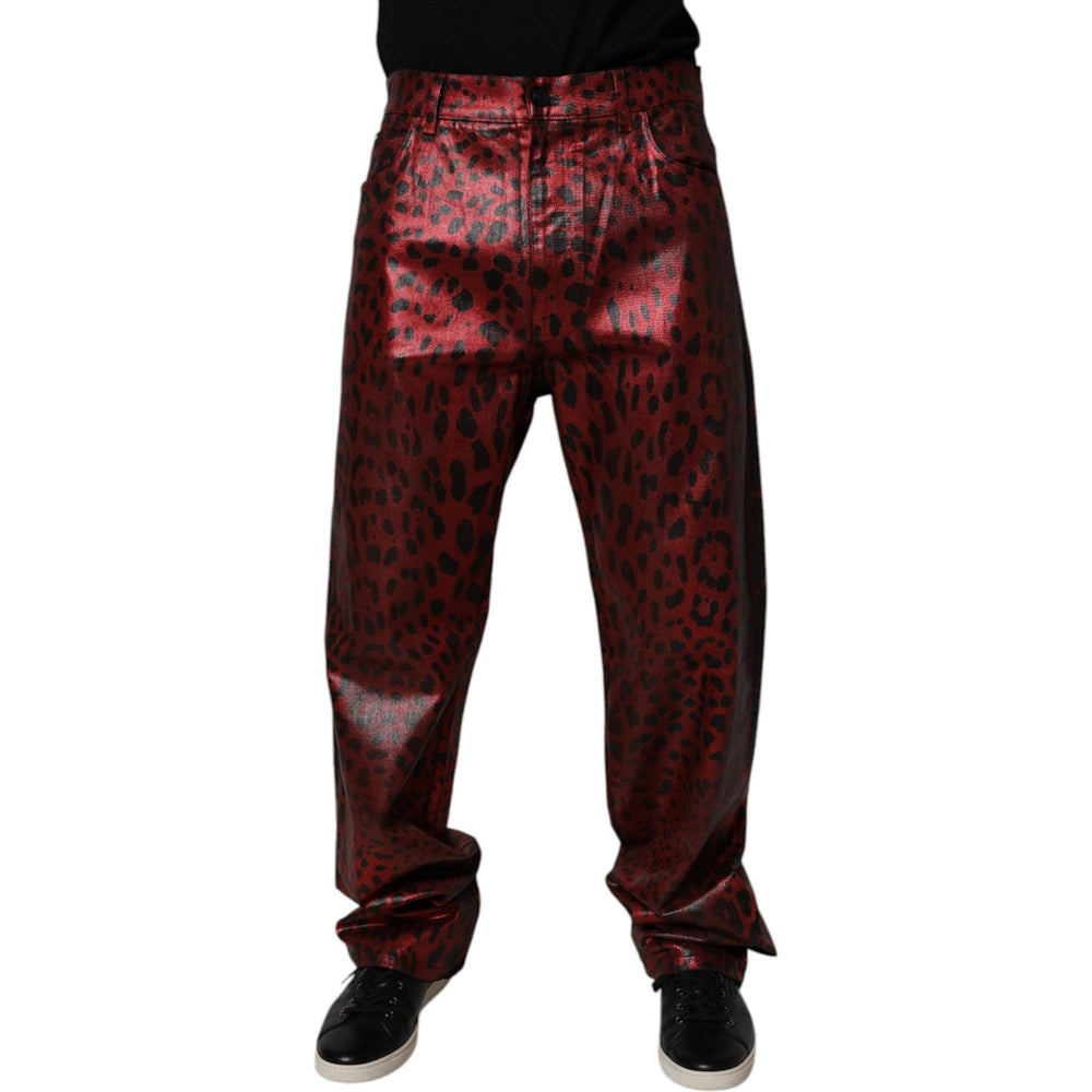 Dolce & Gabbana Red Leopard Cotton Straight Men Denim Jeans PAN75148-48