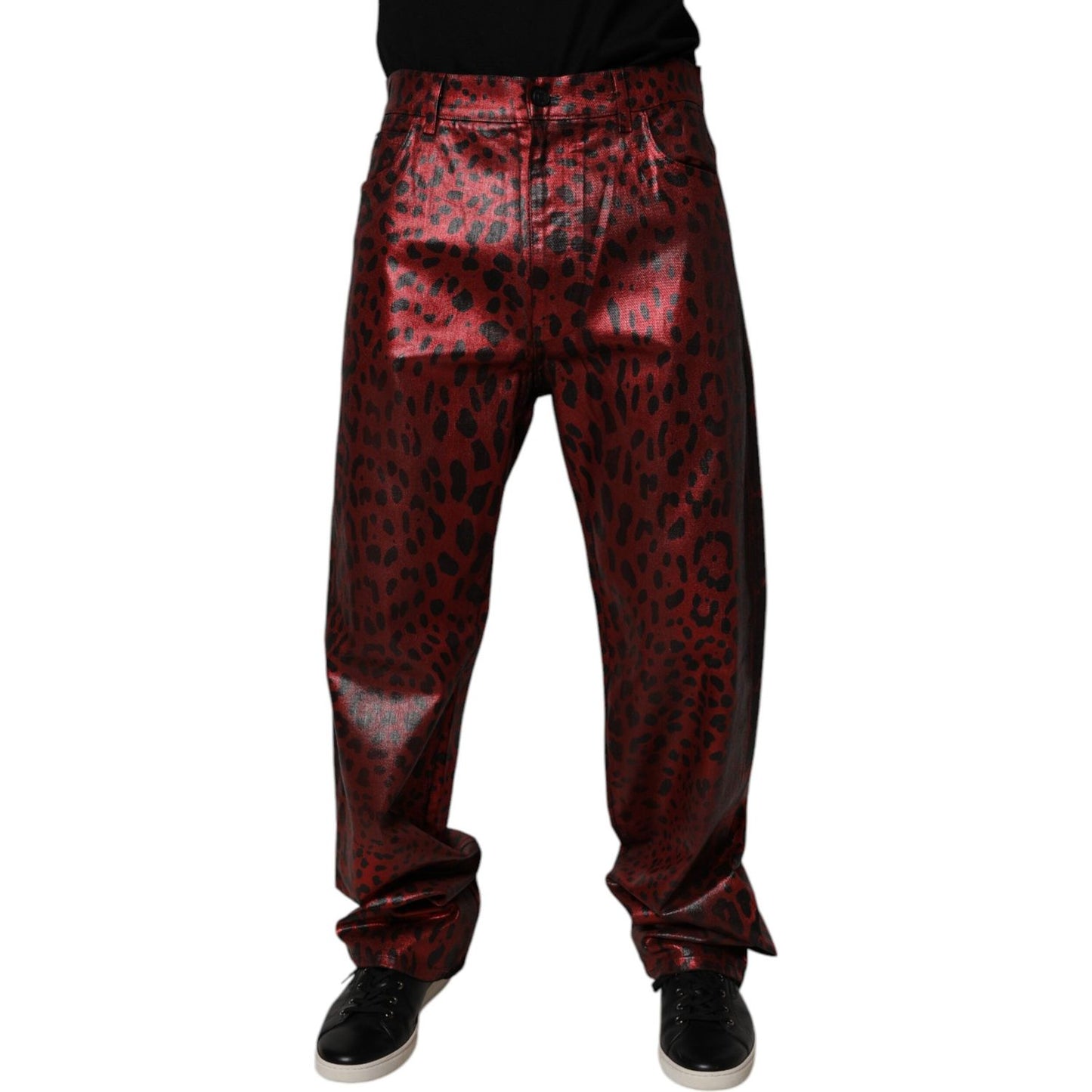 Dolce & Gabbana Red Leopard Cotton Straight Men Denim Jeans PAN75148-48