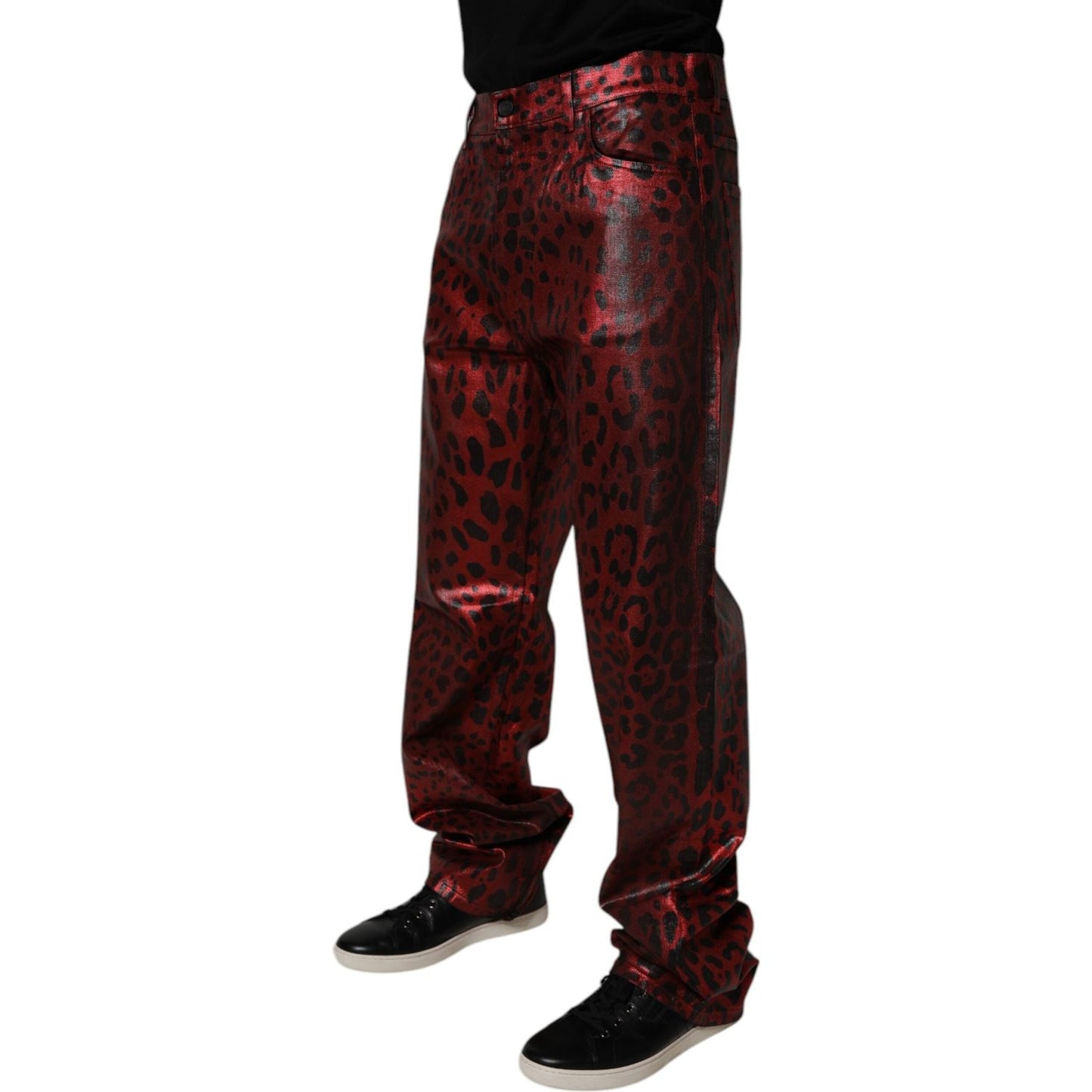 Dolce & Gabbana Red Leopard Cotton Straight Men Denim Jeans PAN75148-48