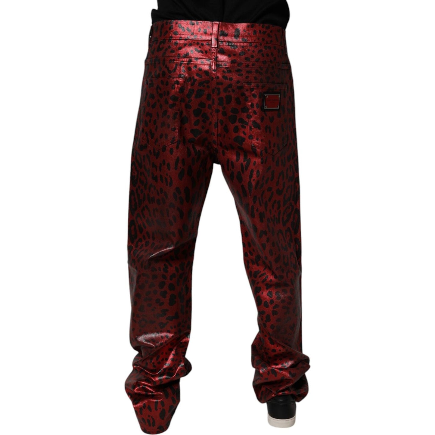Dolce & Gabbana Red Leopard Cotton Straight Men Denim Jeans PAN75148-48