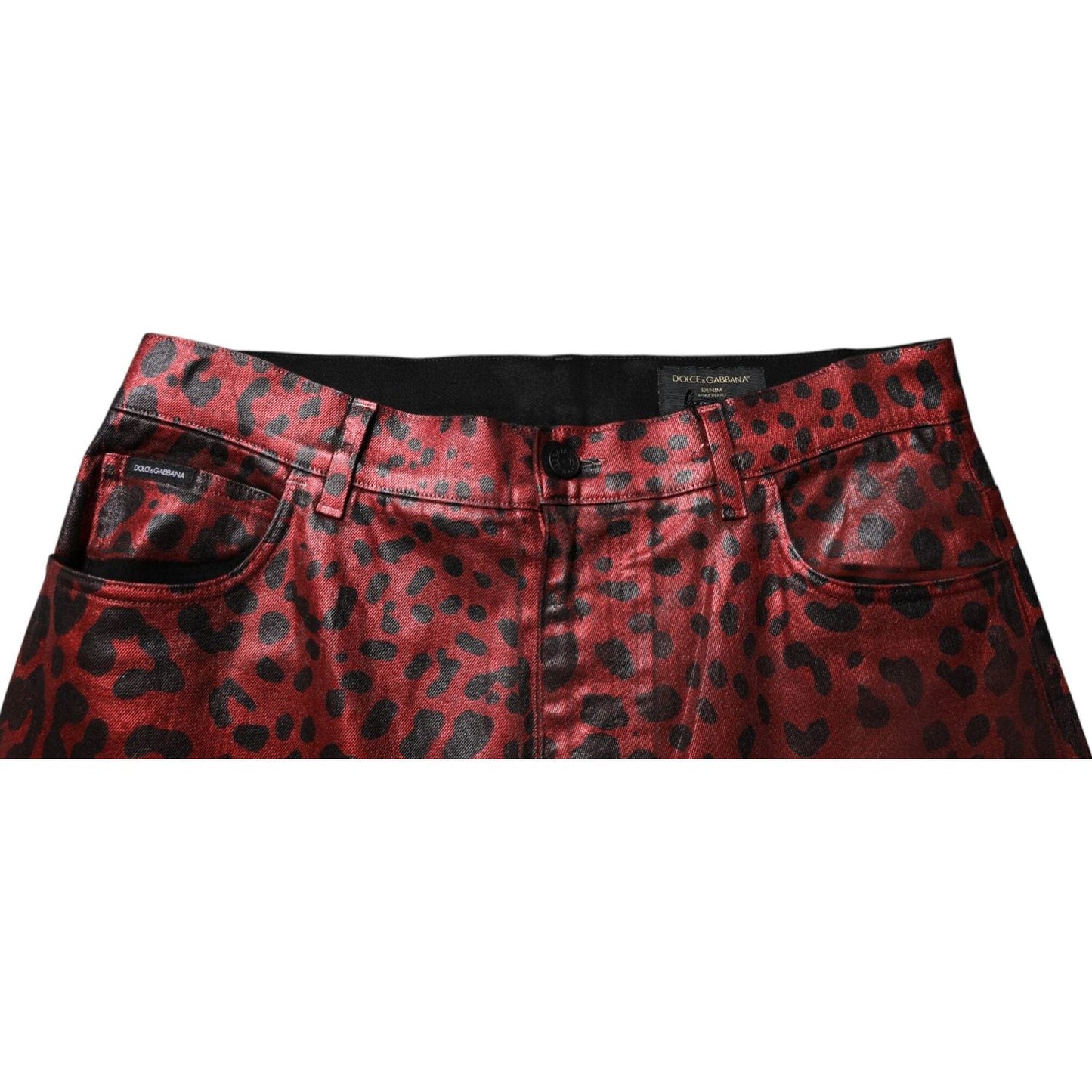 Dolce & Gabbana Red Leopard Cotton Straight Men Denim Jeans PAN75148-48