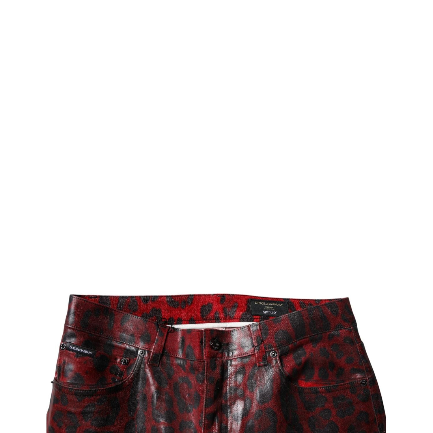 Dolce & Gabbana Red Leopard Cotton Skinny Men Denim Jeans