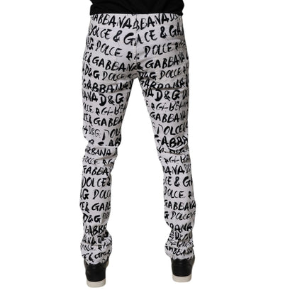 Dolce & Gabbana White Cotton Logo Print Skinny Denim Jeans