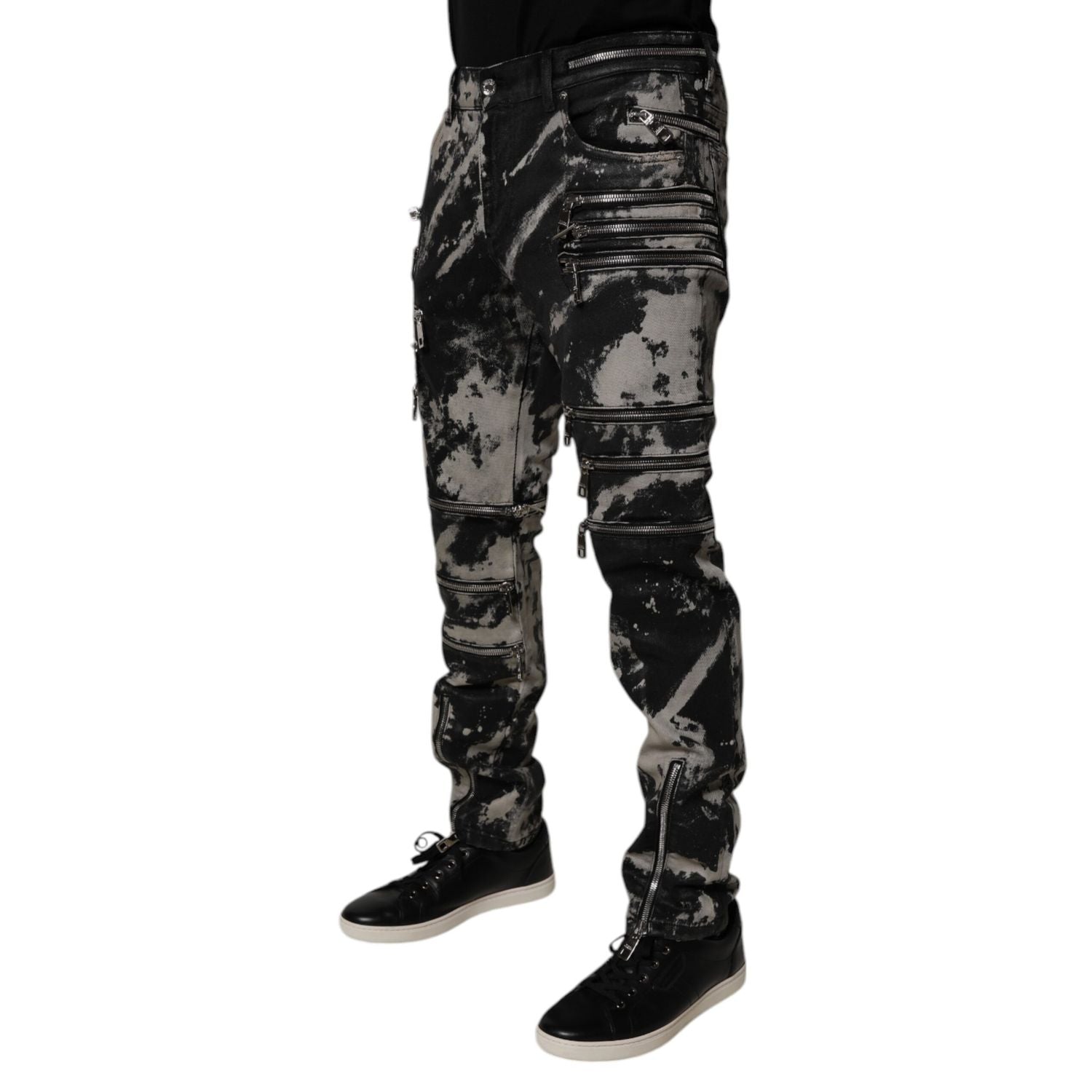 Dolce & Gabbana Black Tie Dye Cotton Skinny Zip Denim Jeans