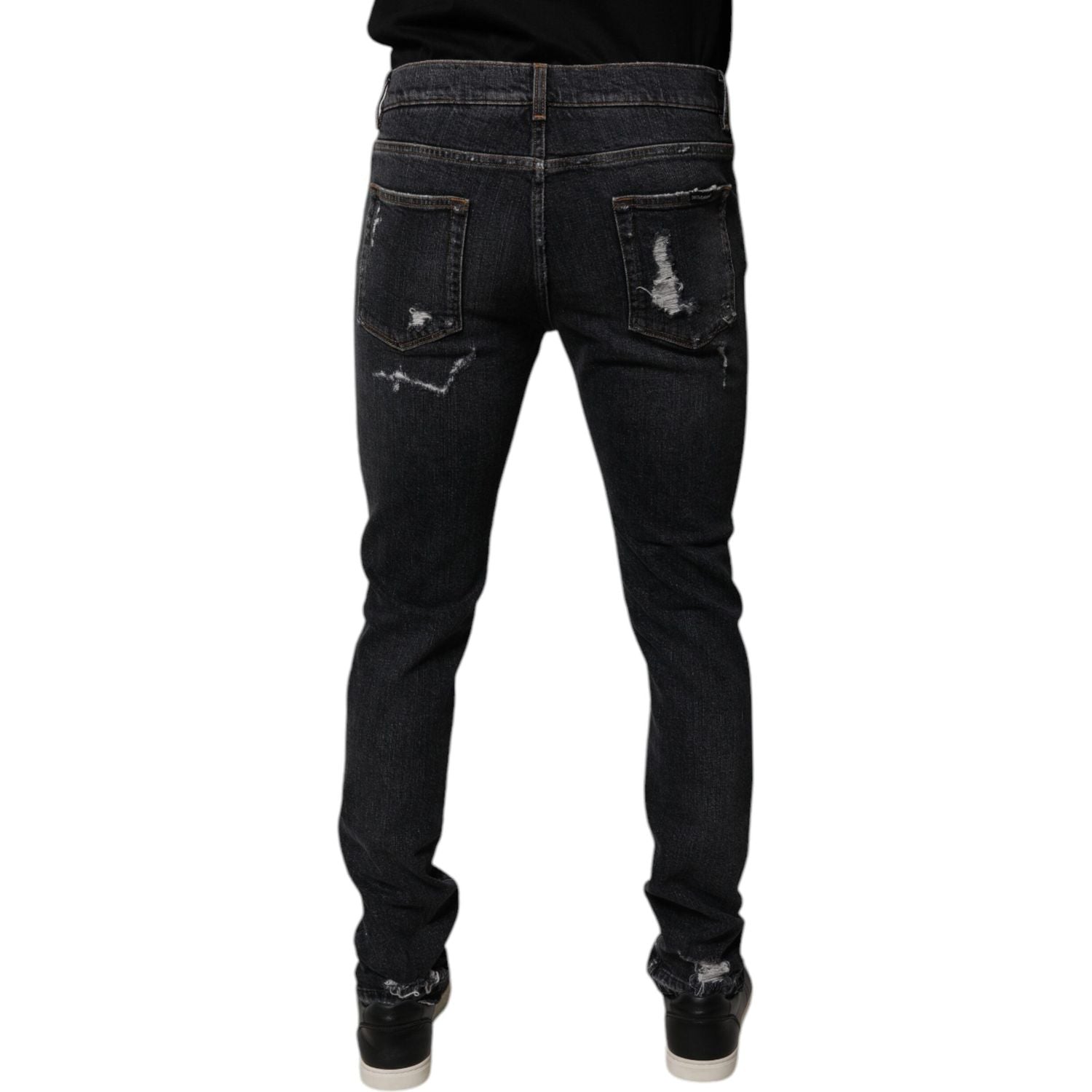 Dolce & Gabbana Black Tattered Cotton Skinny Men Denim Jeans