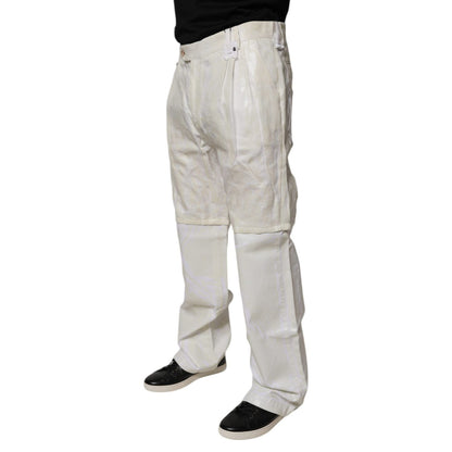 Dolce & Gabbana White Linen Mid Waist Straight Men Denim Jeans