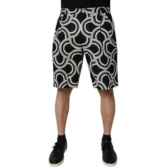 Dolce & Gabbana Black White Linen Bermuda Shorts