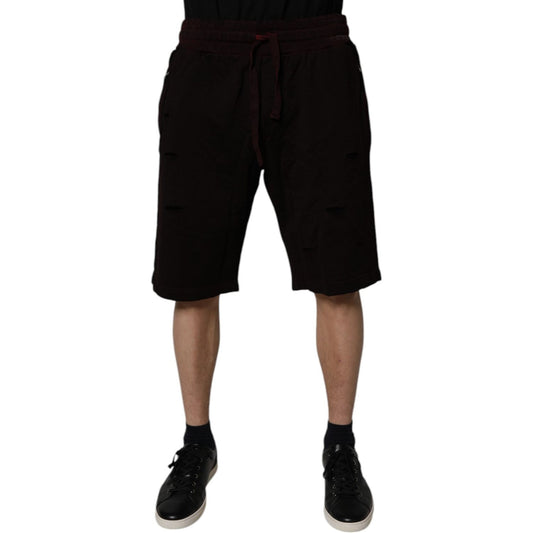 Dolce & Gabbana Maroon Cotton Logo Plaque Men Bermuda Shorts