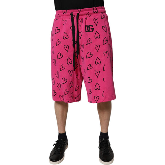 Dolce & Gabbana Pink Cotton Heart Print Bermuda Shorts