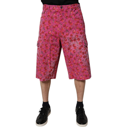 Dolce & Gabbana Pink Cherry Print Cargo Cotton Shorts