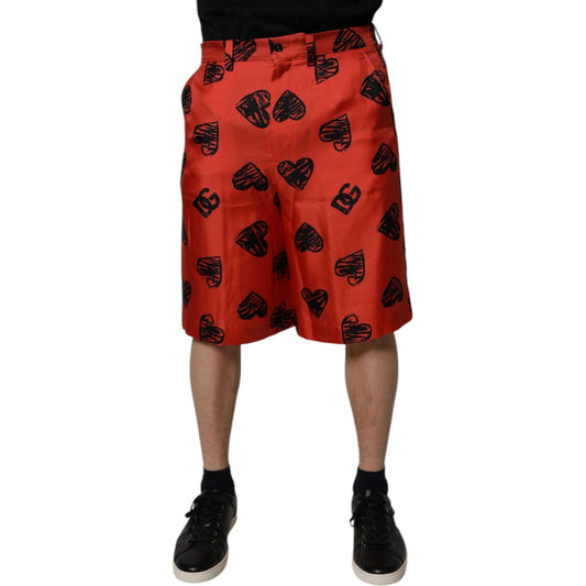 Dolce & Gabbana Orange Silk Heart Print Bermuda Shorts