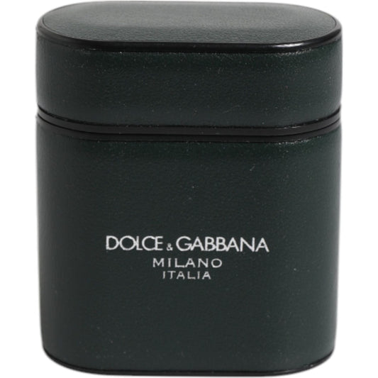 Dolce & Gabbana black calfskin leather Airpods case with logo print, stylish and protective accessory, made in Italy.