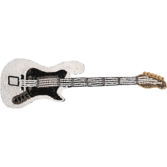 Dolce & Gabbana Gold Brass Logo Beaded Guitar Pin Brooch