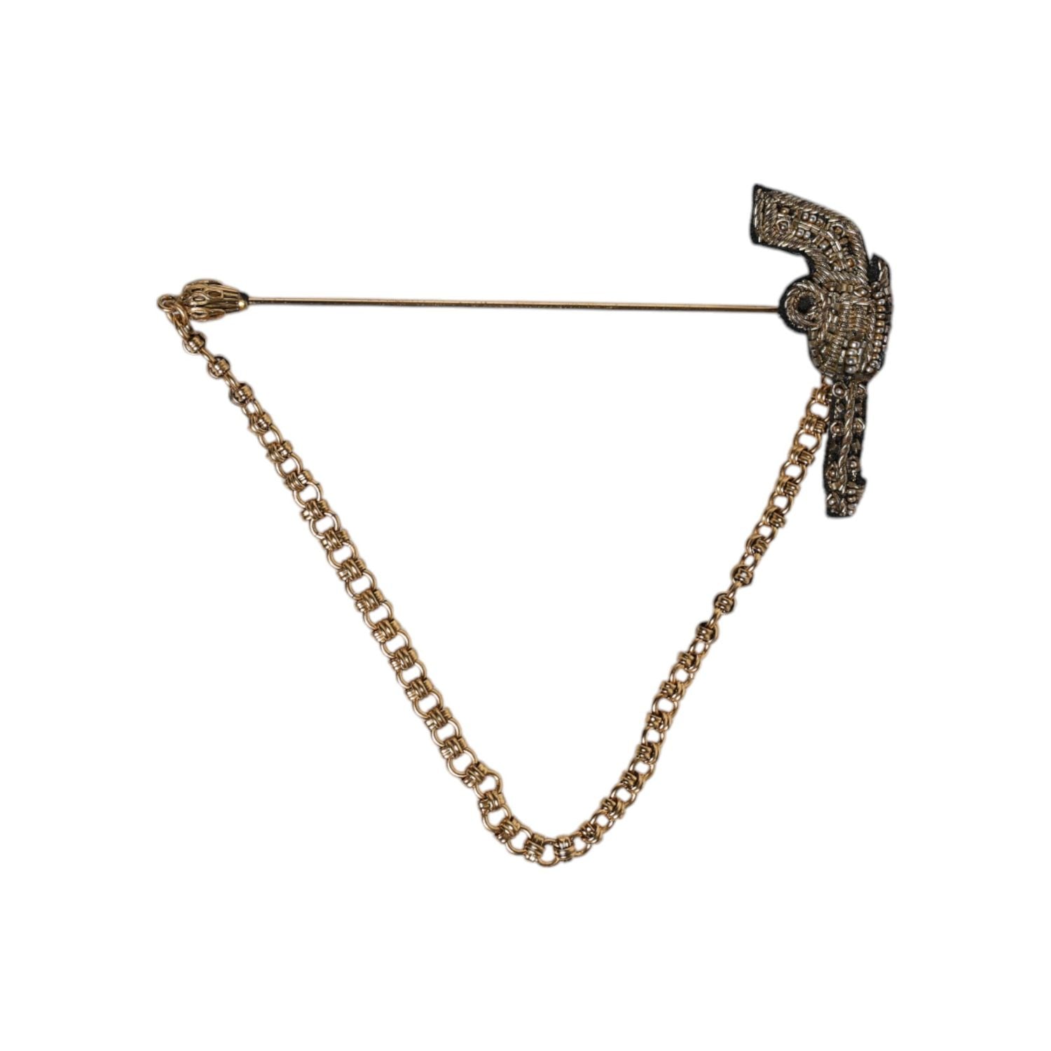 Dolce & Gabbana Black Gold Brass Copper Revolver Brooch Lapel Pin