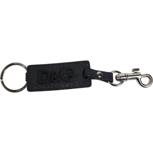 Dolce & Gabbana Blue Calf Leather DG Logo Silver Brass Keyring Keychain