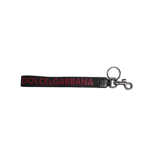 Dolce & Gabbana Black Logo Nylon Silver Brass Men Holder Keychain Keyring