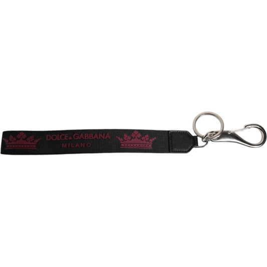 Dolce & Gabbana Black Nylon Logo DG Crown Men's Holder Keychain Keyring