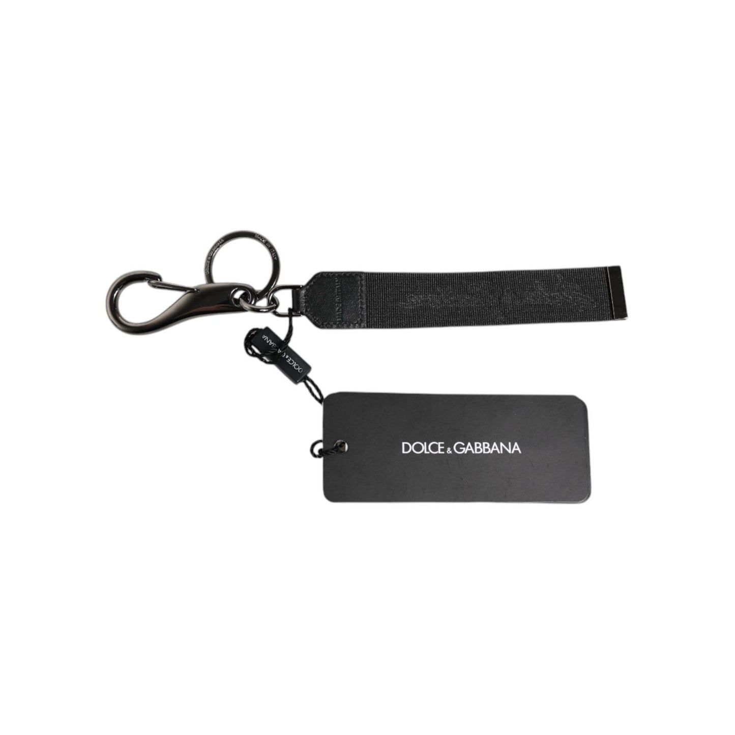 Dolce & Gabbana Black Logo Nylon Silver Brass Men Holder Keychain Keyring