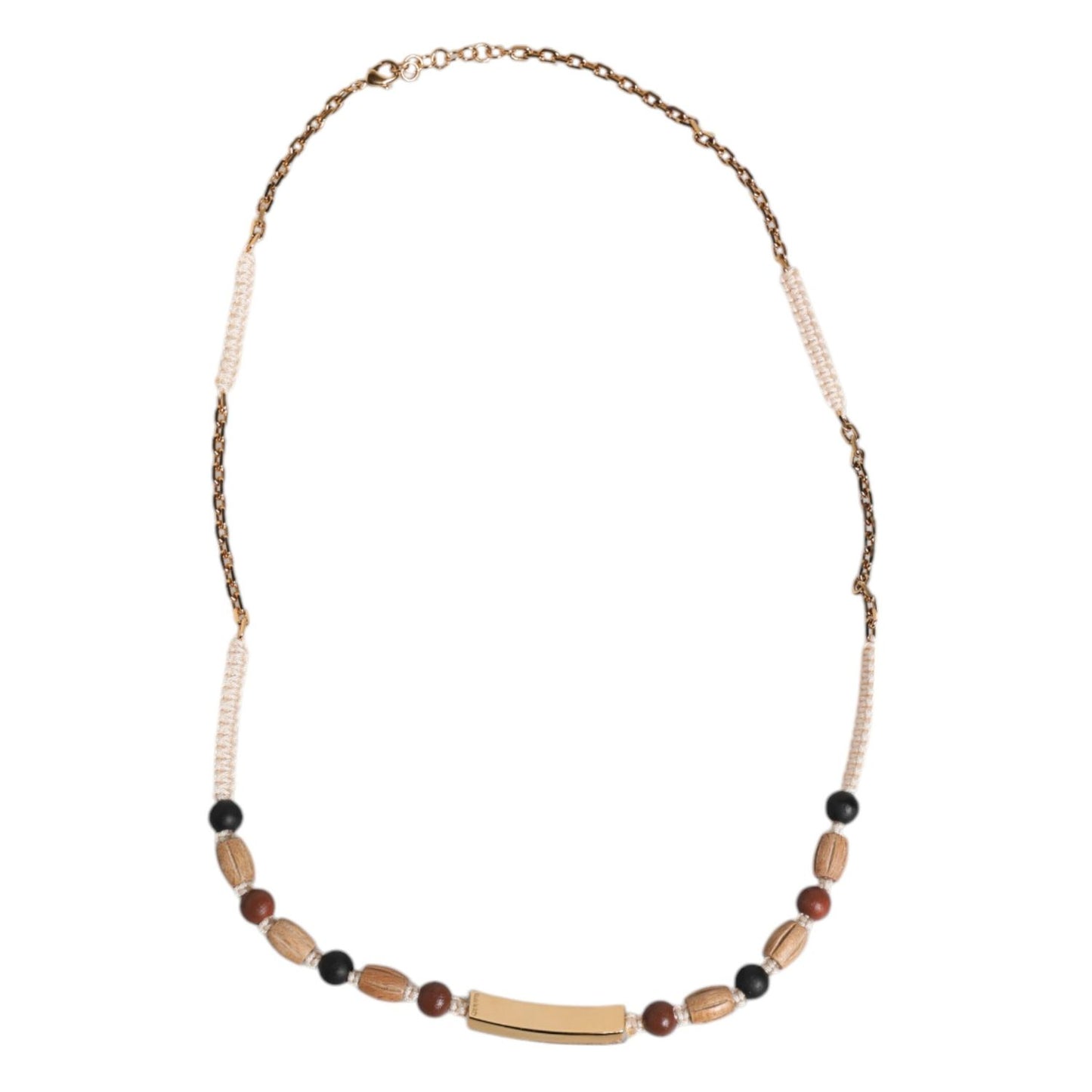 Dolce & Gabbana Black Gold Wooden Beaded Logo Pendant Necklace