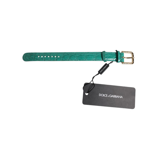 Dolce & Gabbana Green Exotic Leather Gold Tone Metal Buckle Armband SMY10694#