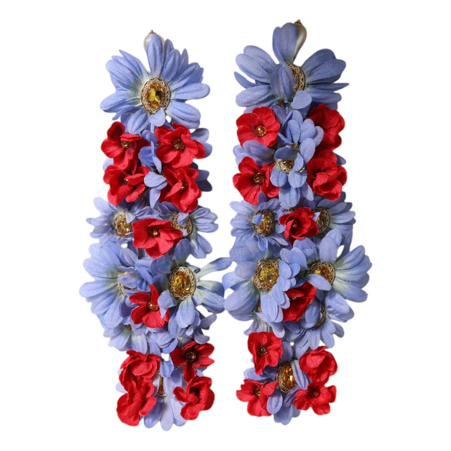 Dolce & Gabbana Gold Tone Brass Floral Crystal Clip On Dangling Earrings