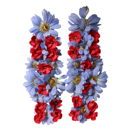 Dolce & Gabbana Gold Tone Brass Floral Crystal Clip On Dangling Earrings