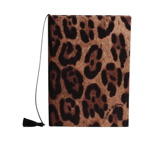 Dolce & Gabbana Brown Black Polyester Leopard Logo Print Small Notebook SMY10588
